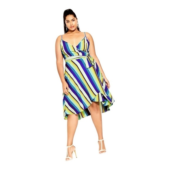 City Chic Elise Dress in Citrus Stripe in XXL(24) - Picture 4 of 5